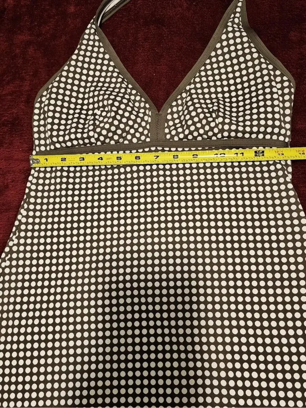 Tommy Bahama Olive and White Polka Dot Halter Mini Dress XS